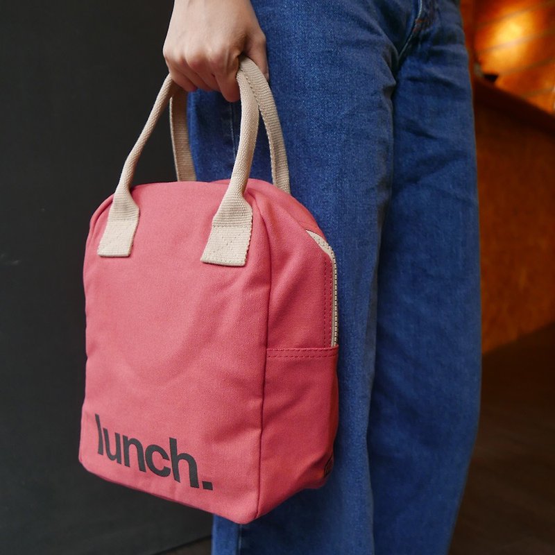 Fluf Zipper Lunch-Solid Red - กระเป๋าถือ - ผ้าฝ้าย/ผ้าลินิน สีแดง