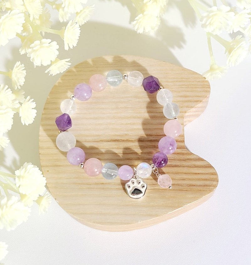 Colorful and fresh - natural blue white moonstone / pale pink crystal / aquamarine / amethyst bracelet - Bracelets - Crystal 