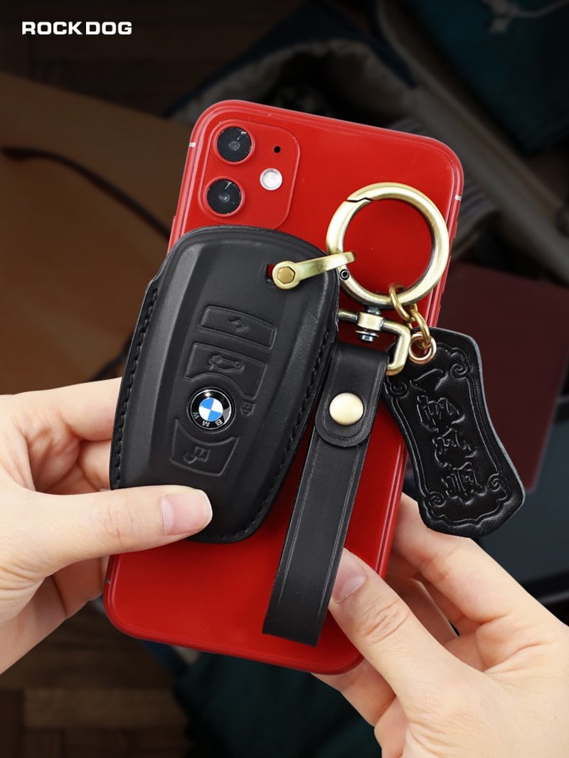 純手工真皮寶馬汽車鑰匙套BMW 3-series 5-F10 F12 F30 F31 F3 - 鑰匙圈/鑰匙包 - 真皮 黑色