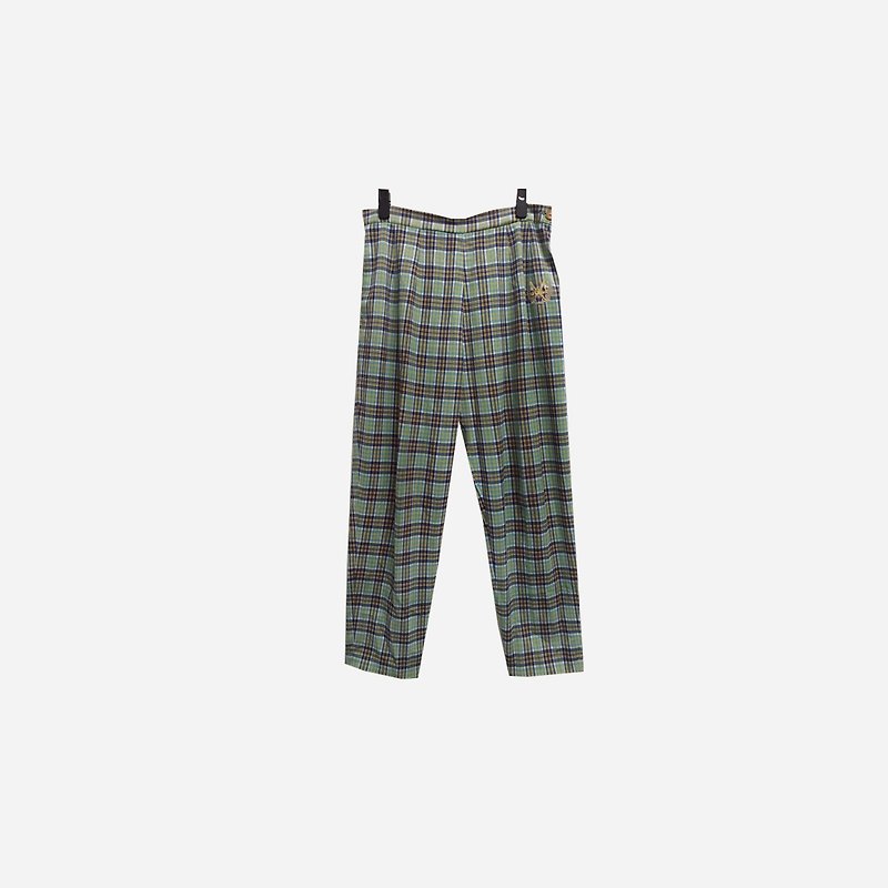 Old green plaid trousers 227 - กางเกงขายาว - ผ้าฝ้าย/ผ้าลินิน สีเขียว