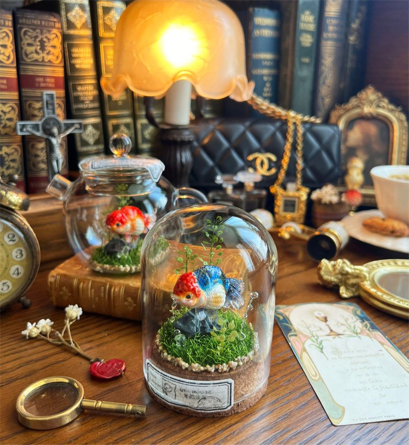 手工繪製(招財蘭壽金魚微景觀造景) - 擺飾/家飾品 - 黏土 紅色