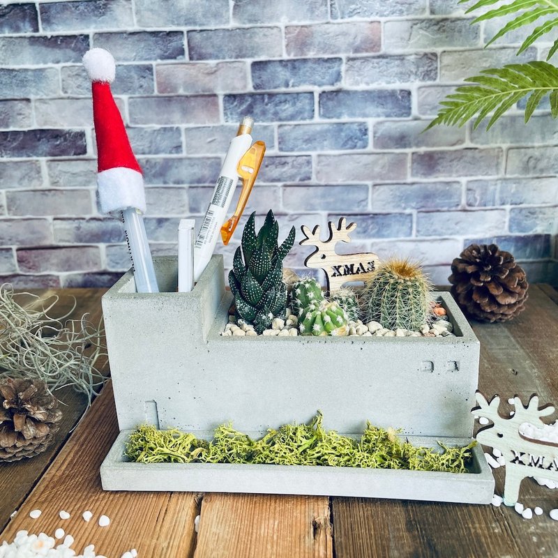 [Cement Greenery Factory-Stationery Storage] Mini Cactus Landscaping DIY Pen Holder Office Planting - ตกแต่งต้นไม้ - ปูน สีเทา