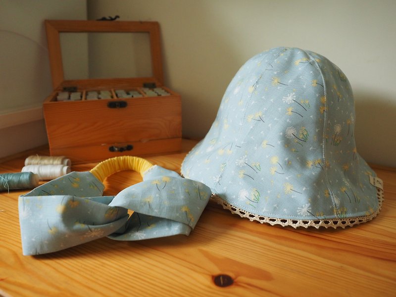 Handmade reversible blue hat and headband gift set - Baby Gift Sets - Cotton & Hemp Blue