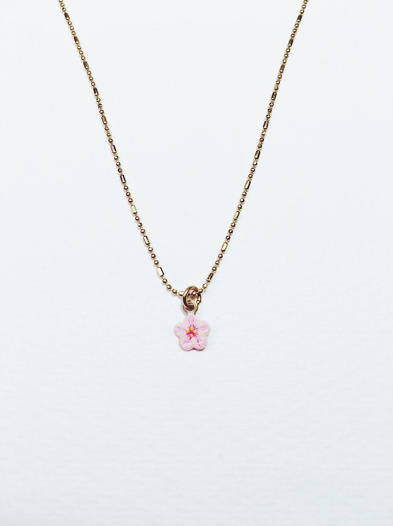 Hand-painted necklace - cherry blossom - สร้อยคอ - ทองแดงทองเหลือง สึชมพู