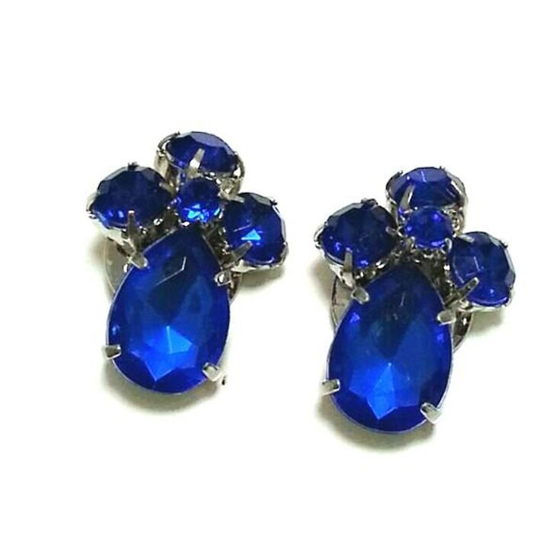 Dark Blue Bijoux Earrings - ต่างหู - โลหะ สีน้ำเงิน