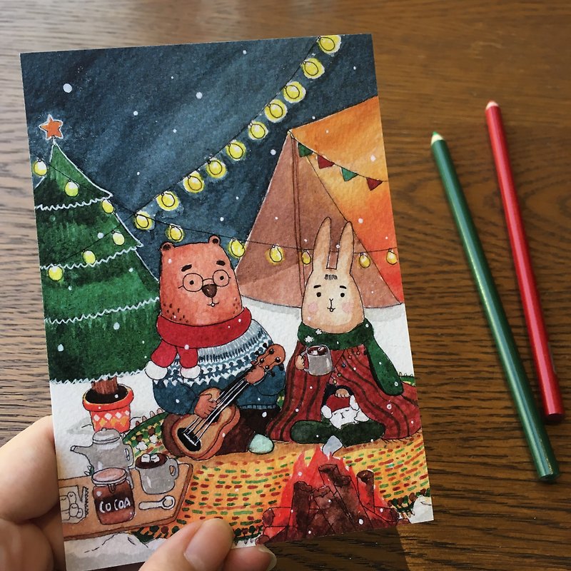 Christmas postcard-warm christmas - การ์ด/โปสการ์ด - กระดาษ สีแดง