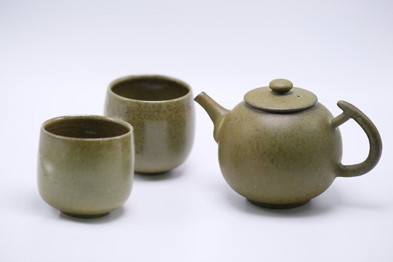 マスタード香茶セット - 急須・ティーカップ - 陶器 グリーン