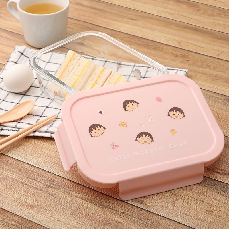 Chibi Maruko-chan heat-resistant glass crisper-1000ml capacity rectangular lunch box suitable for microwave ovens - Lunch Boxes - Glass Multicolor