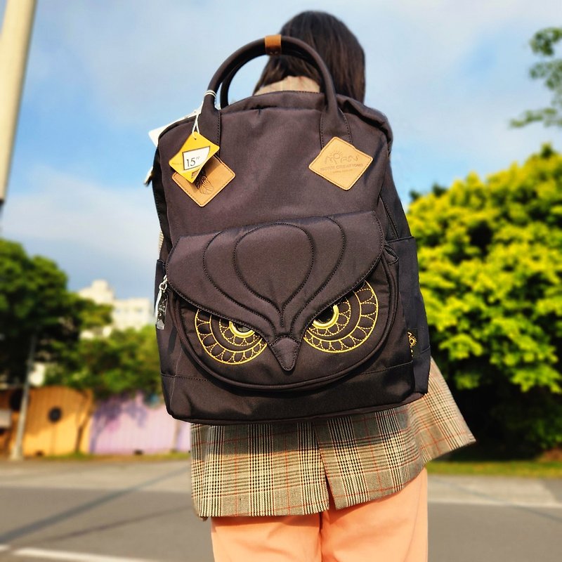 Morn Creations Owl SCHOOL Series Computer Backpack (L) - กระเป๋าเป้สะพายหลัง - วัสดุอื่นๆ สีดำ