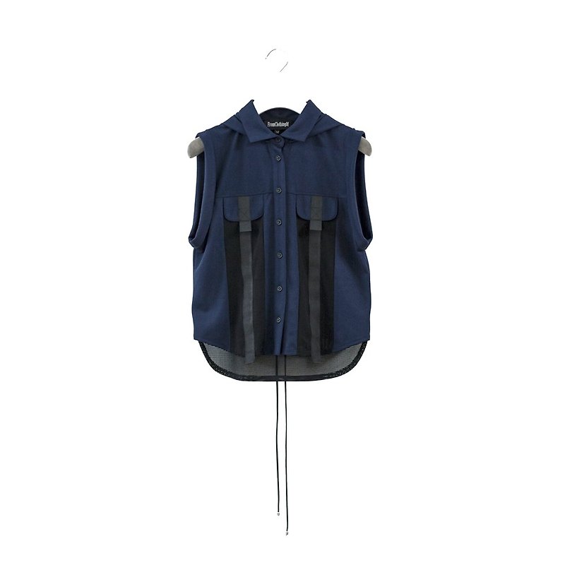 Designer Brand FromClothingOf - UV Resistant Blue Hooded Tank Top Shirt - Women's Tops - Polyester Blue