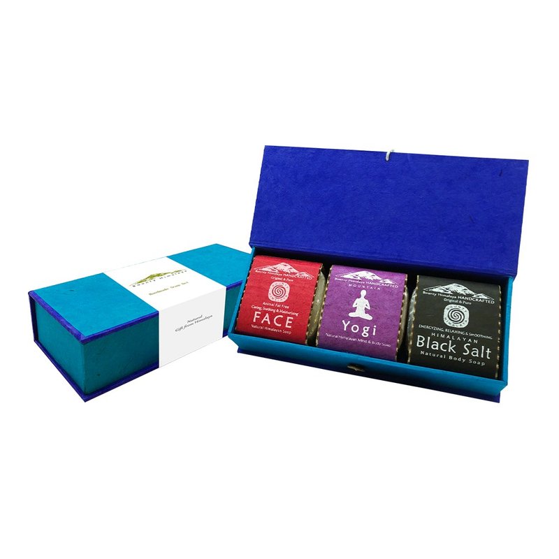 Nepalese Himalayan treasure Lokta handmade blessing gift box 3 pieces - Soap - Paper Multicolor