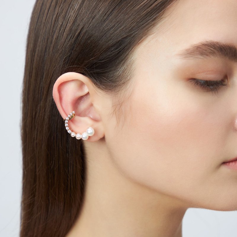 月彎寶石耳扣 925銀厚鍍18K金 Nemesis Earcuff - 耳環/耳夾/耳骨夾 - 純銀 金色