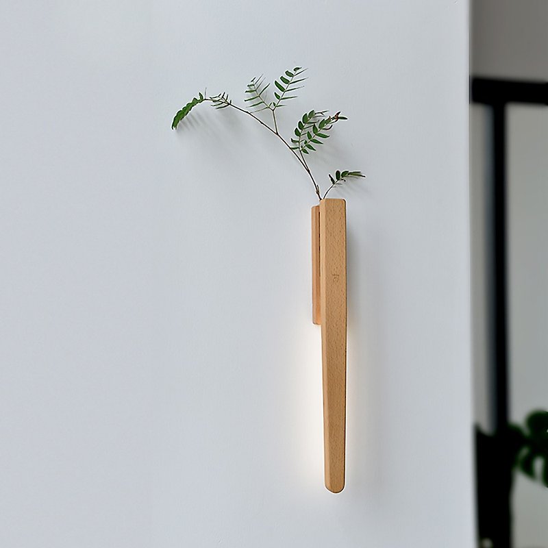 創意插花器牆面裝潢水培花瓶壁掛免打孔免佈線LED壁燈植物生長燈 - 燈具/燈飾 - 木頭 
