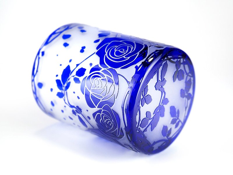 blue rose glass - Cups - Glass Blue