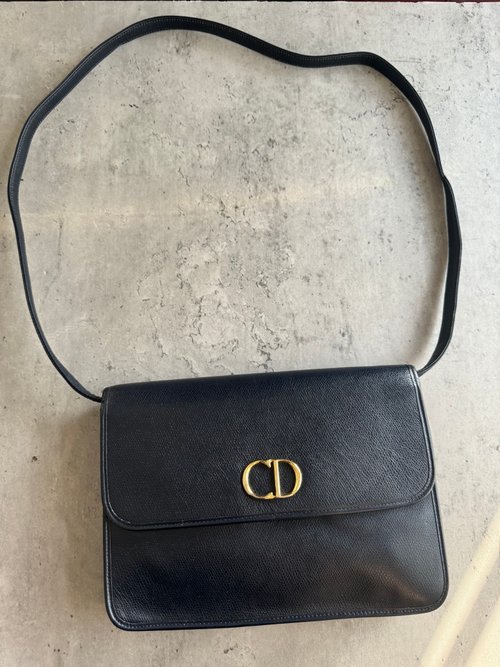中古美品 Christian Dior CDレザー クロスボディバッグ ダークブルー