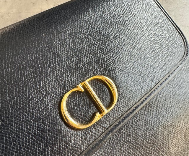 中古美品 Christian Dior CDレザー クロスボディバッグ ダークブルー