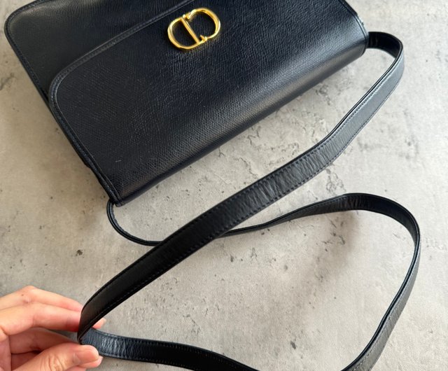 中古美品 Christian Dior CDレザー クロスボディバッグ ダークブルー