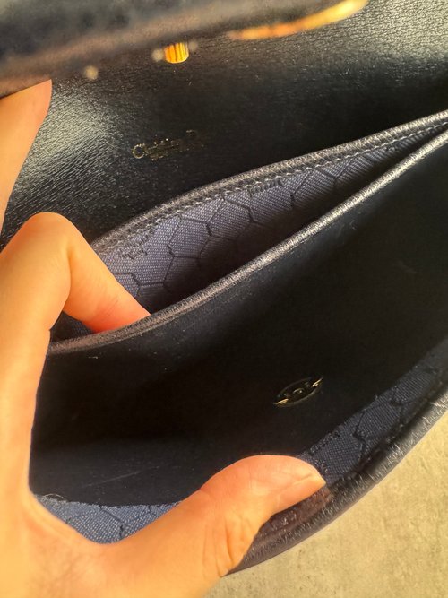 中古美品 Christian Dior CDレザー クロスボディバッグ ダークブルー