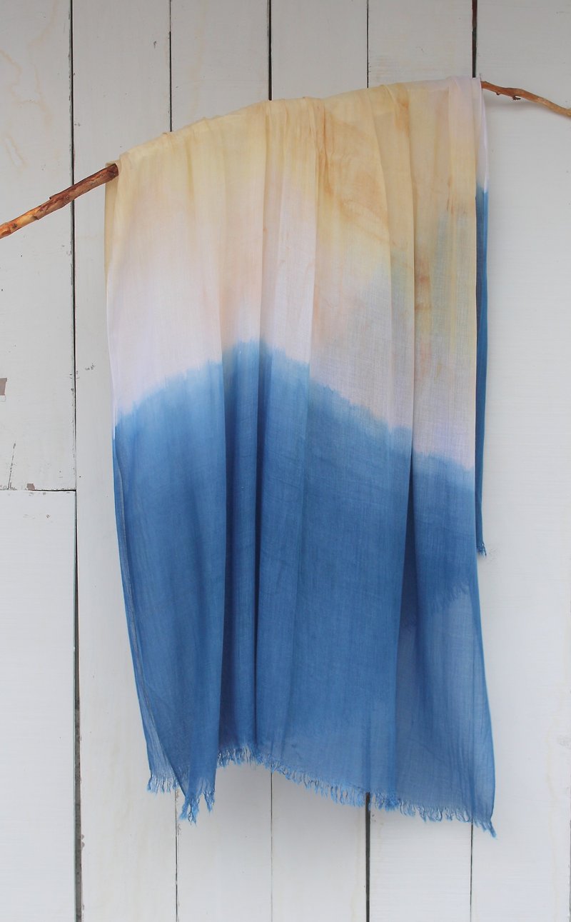 Free to stain isvara blue stained cotton scarf pure series of mountains - Scarves - Cotton & Hemp Blue