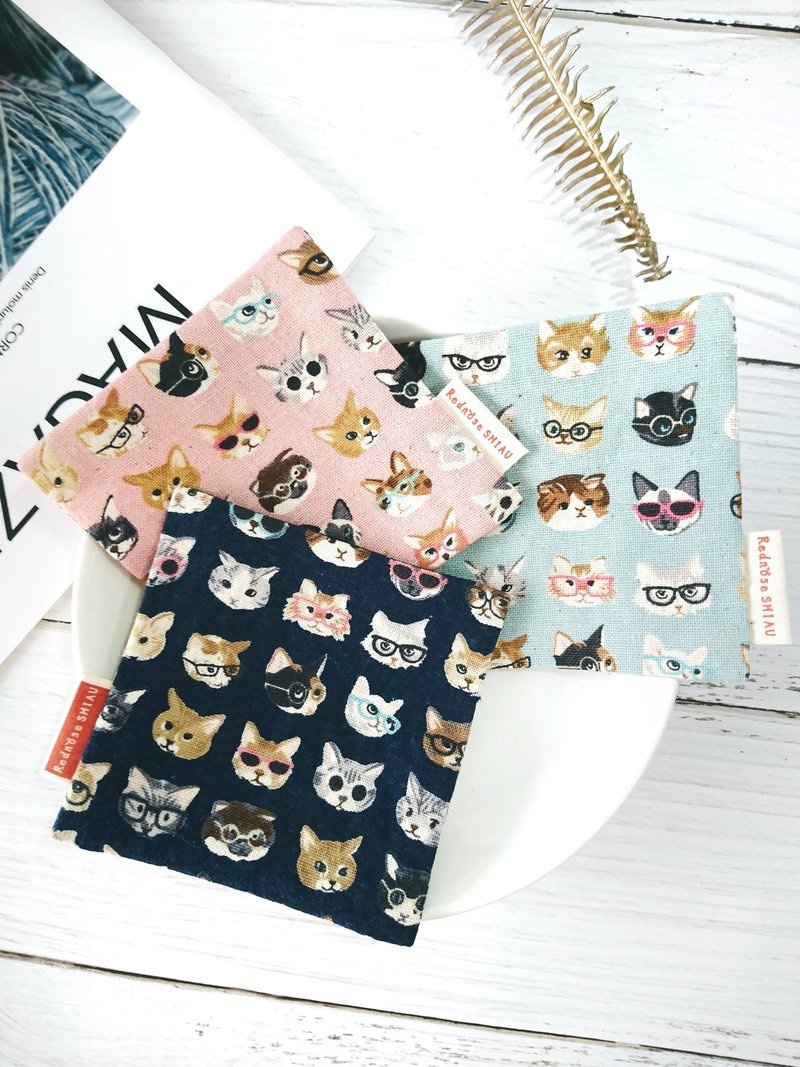 Customized single cat cat coaster - ที่รองแก้ว - ผ้าฝ้าย/ผ้าลินิน หลากหลายสี