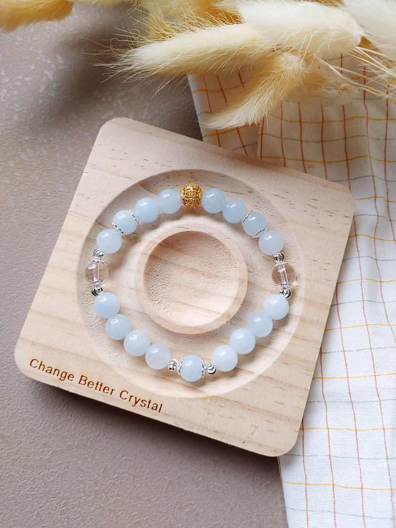 (Fast shipping) Corresponding to the Throat Chakra/Crown Chakra_Natural Aquamarine + White Crystal Bracelet (14-15.5cm) - สร้อยข้อมือ - เครื่องเพชรพลอย สีน้ำเงิน