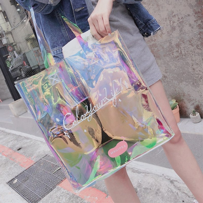 Beauty Need [Rainbow Jelly Tote Bag] Transparent Shopping Bag Bag Jelly Pack Fashion Shoulder Bag - กระเป๋าถือ - พลาสติก หลากหลายสี