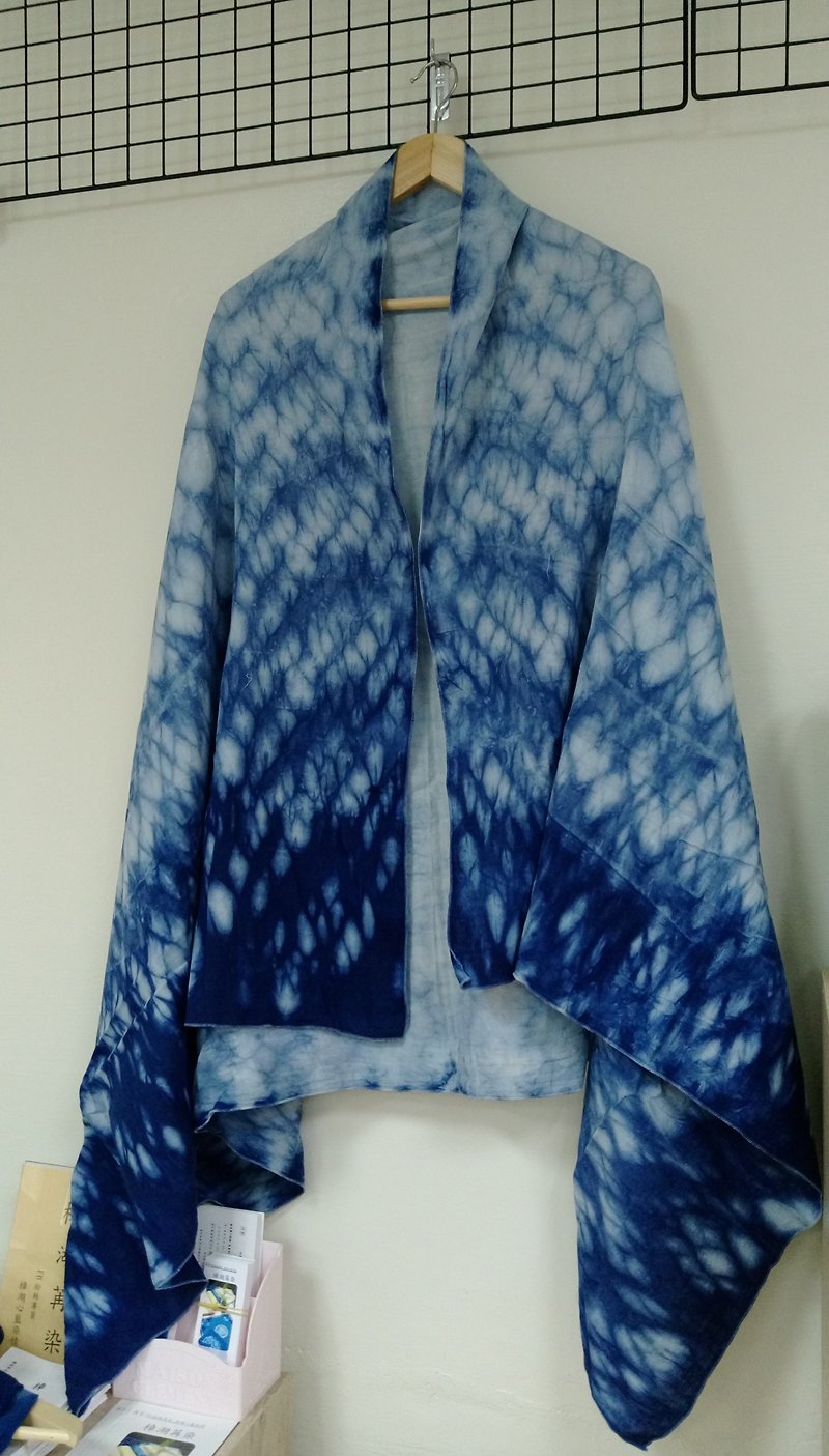 藍染魚鱗紋圍巾披肩 - 圍巾/披肩 - 棉．麻 