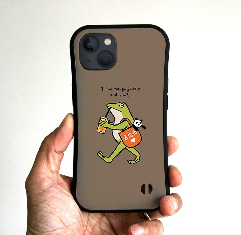 グリップiPhoneケース　台湾散歩青蛙くん　チャコール - 手機殼/手機套 - 塑膠 咖啡色