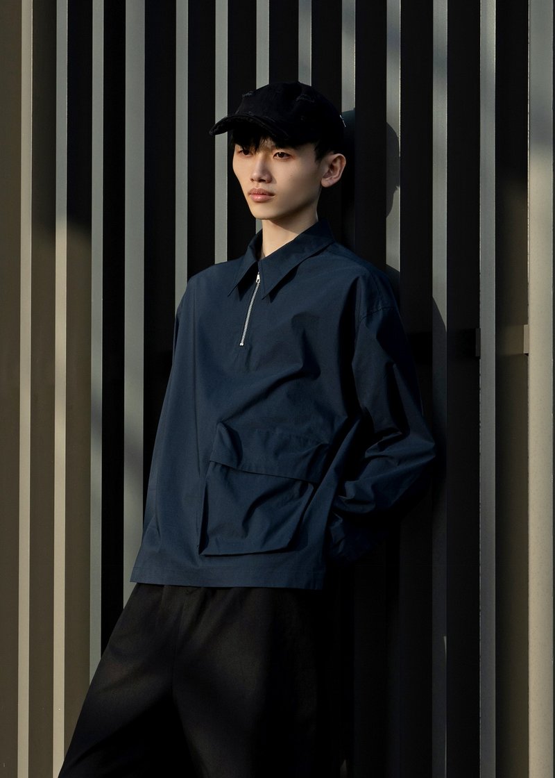 前長後短大口袋上衣 - 男襯衫/休閒襯衫 - 棉．麻 藍色