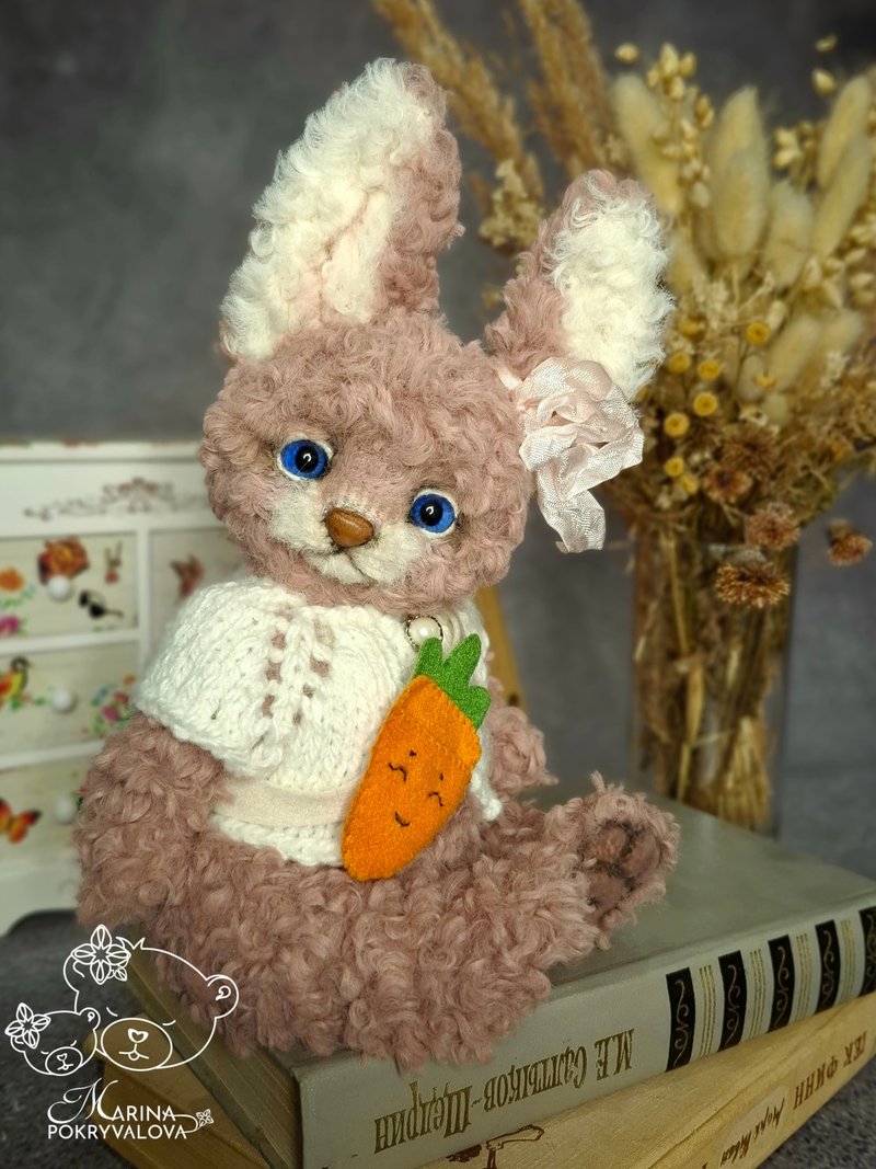 Miniature bunny rabbit. Plush bunny toy. Christmas gift. Pink bunny - 玩偶/公仔 - 其他材質 粉紅色