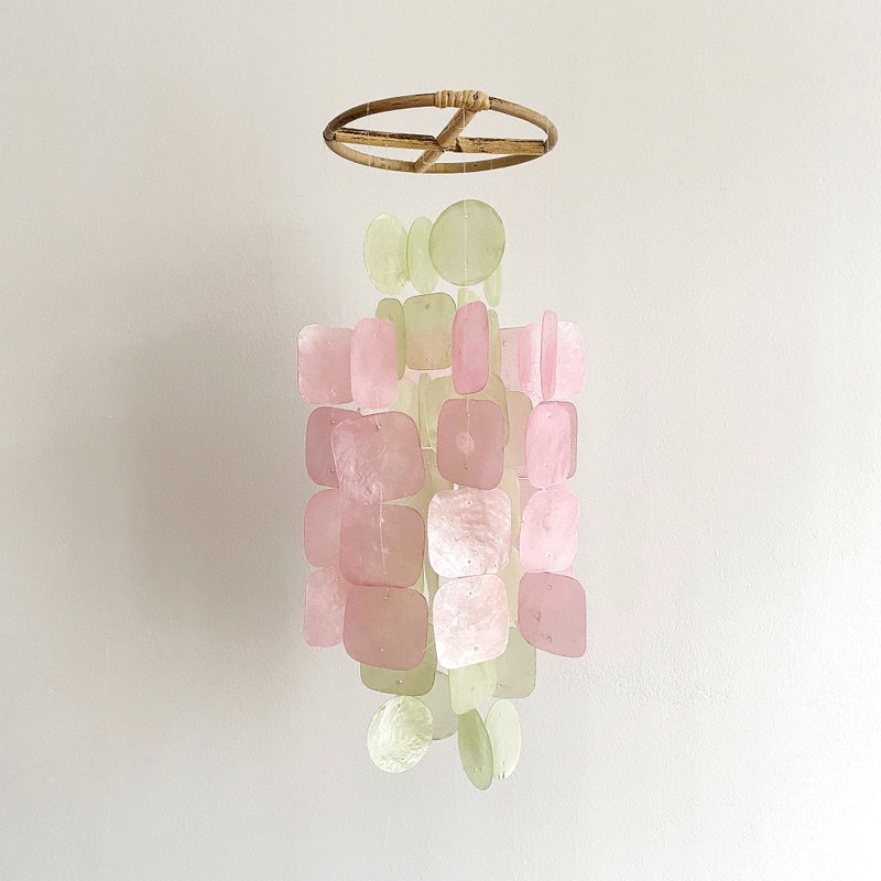 DIY-KIT| Samcheong Hanbok-Pink-Square, Circle| Shell Wind Chime Mobile | #0-360 - 其他 - 貝殼 粉紅色