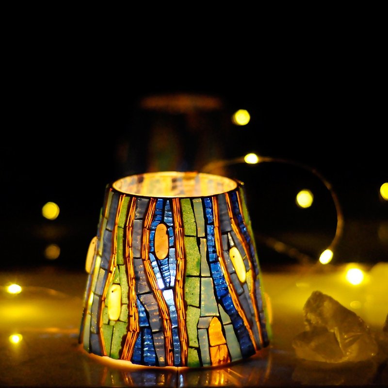 Qinghe original design handmade glass mosaic candle holder home decoration romantic gift - เทียน/เชิงเทียน - แก้ว 