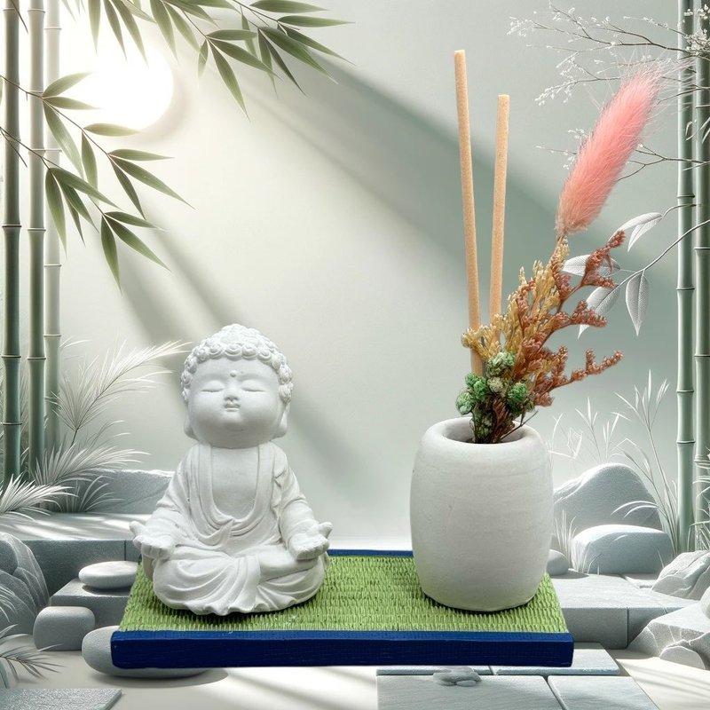 Zen-style design, simulated tatami version of the fragrance set, pure and auspicious little Buddha, quiet and cool at home. - น้ำหอม - ปูน ขาว