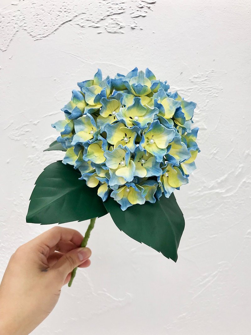 Hand-dyed Yellow &amp; Blue Leather Hydrangea