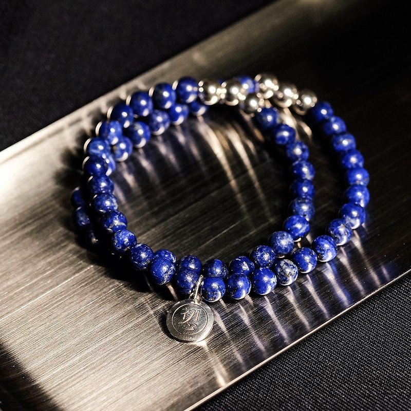 Classic-Lazurite logo beading-lapis lazuli beading-double circle - สร้อยข้อมือ - เงิน สีเงิน