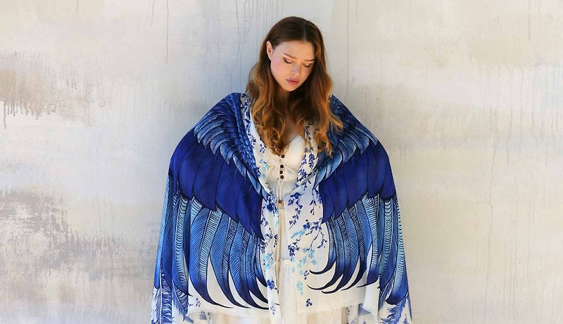 Blue Wings Shawl - Scarves - Cotton & Hemp Blue