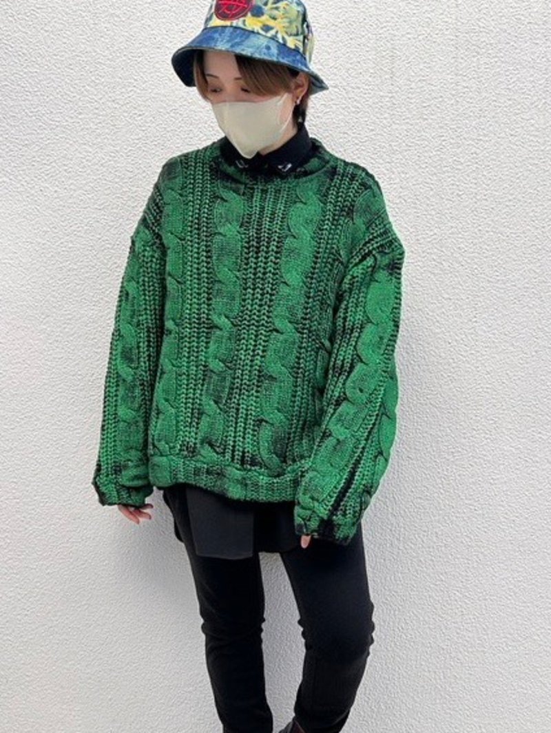 手繪印花針織衫 / 綠色 / 黃色 / F尺寸 / hellcatpunks / hcp-kn-0030 - 女裝毛衣/針織衫 - 壓克力 綠色