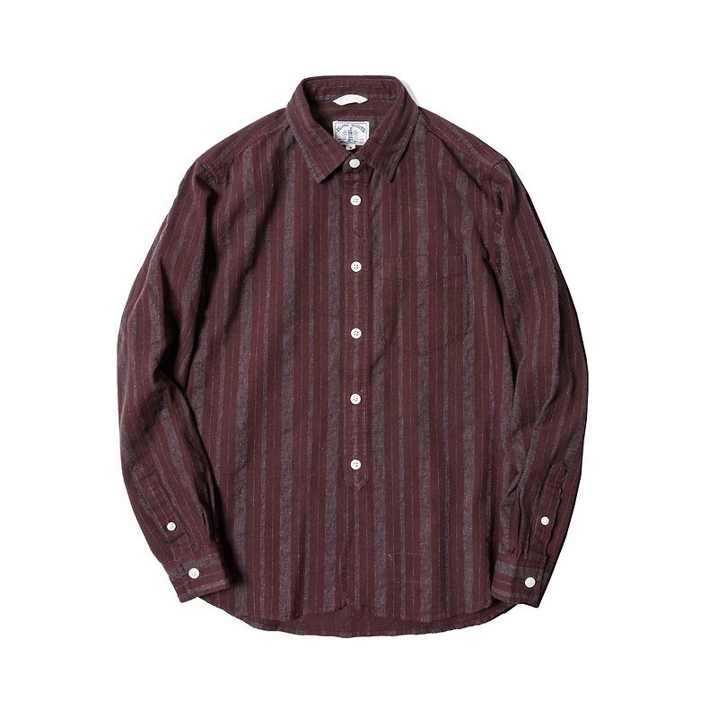60s Old Textile FlannelCotton Stripes Worker Shirt in burgundy - Men's Shirts - Cotton & Hemp Red