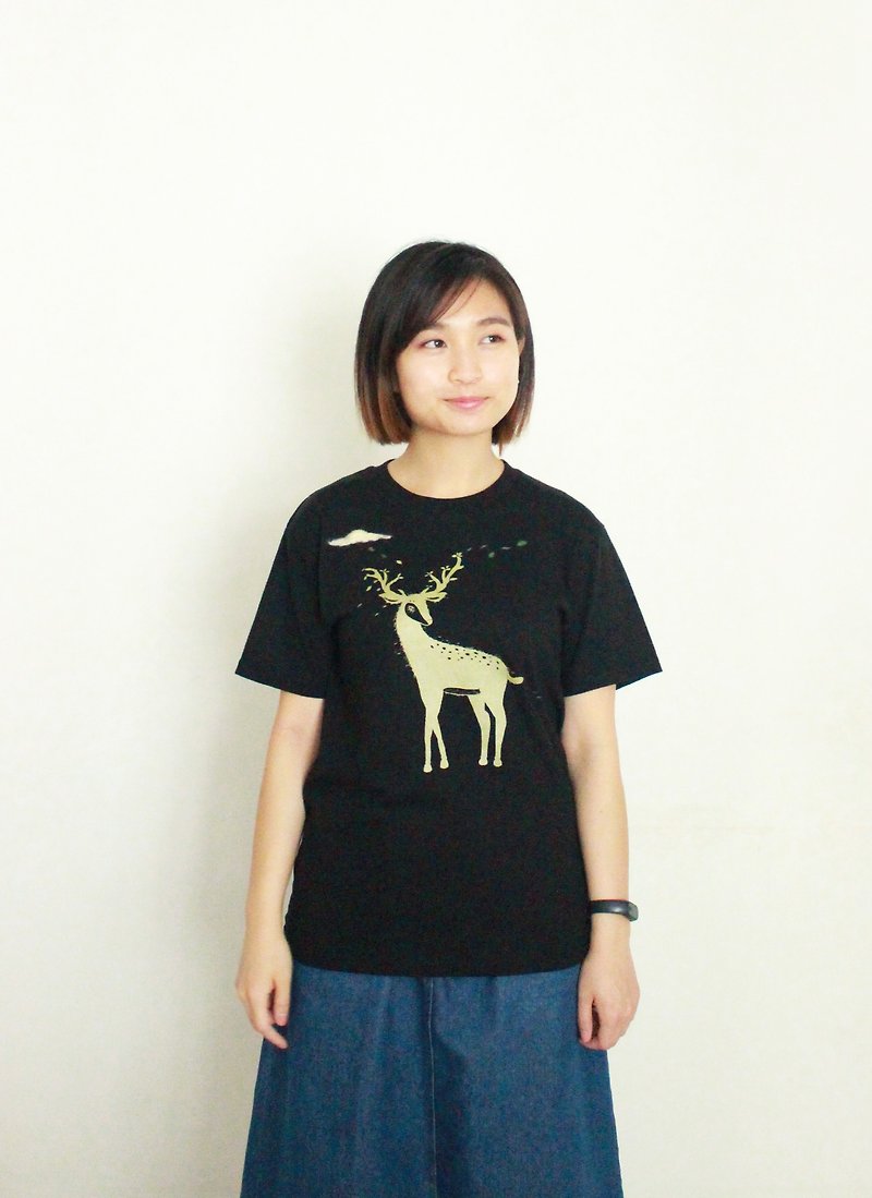 Deer - Hand-painted T-shirt - Women's T-Shirts - Cotton & Hemp Black