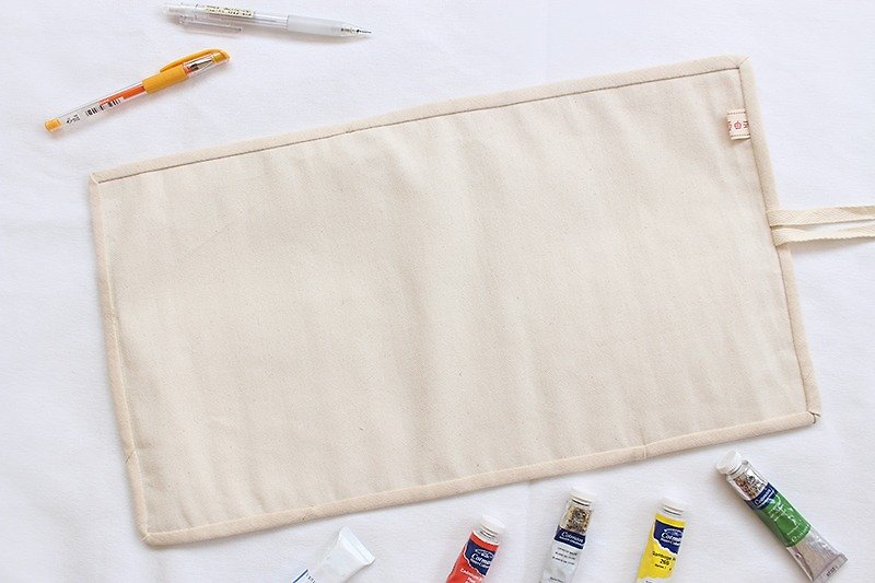 米黃色素色空白畫具袋/筆袋 工具收納袋 滾邊 巻物ケース 水彩絵具 - 鉛筆盒/筆袋 - 棉．麻 
