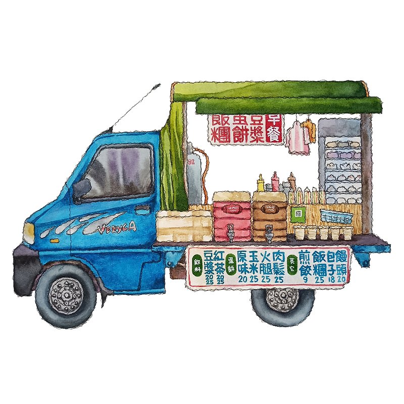 Taiwan Food Truck • Breakfast Vender • Home Décor • Vintage Wall Art • Giclée - โปสเตอร์ - กระดาษ สีเขียว