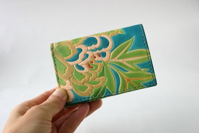 Hand-dyed and hand-stitched leather wallet, Mini Coin, peony blue, right-handed - Wallets - Genuine Leather Blue