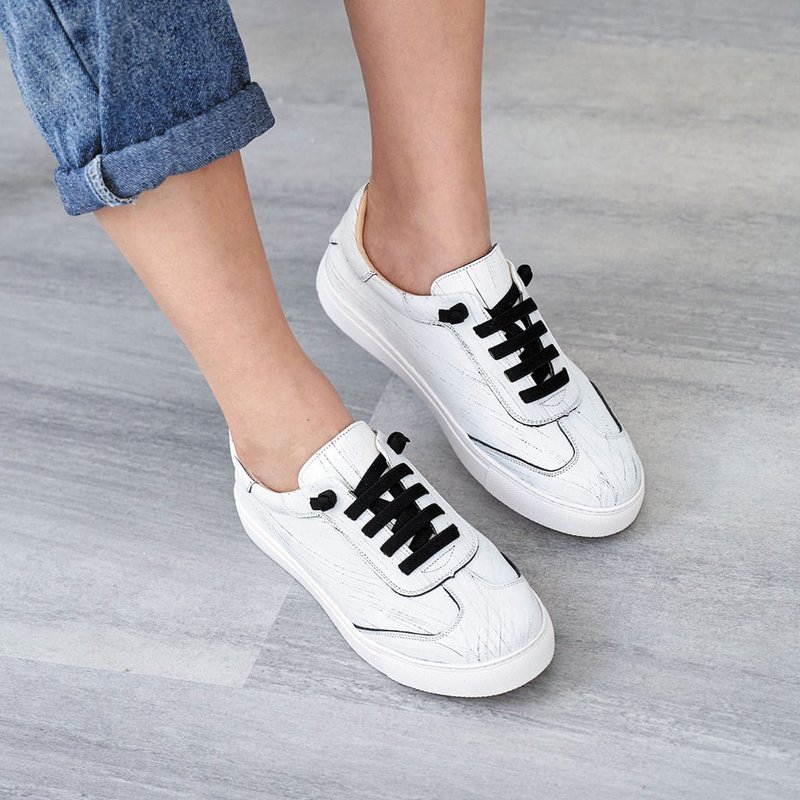 [Tianya Haijiao] Hand-painted strapped cowhide casual shoes_Black sesame milk - Women's Casual Shoes - Genuine Leather White