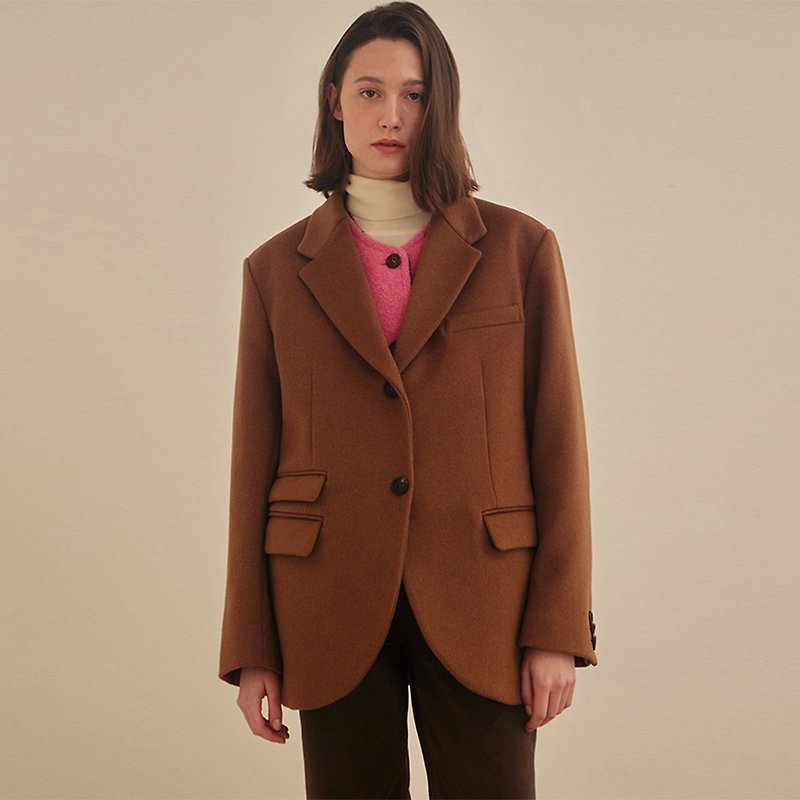 Tailored Wool Cashmere Half coat - Brown - 西裝外套 - 其他材質 咖啡色