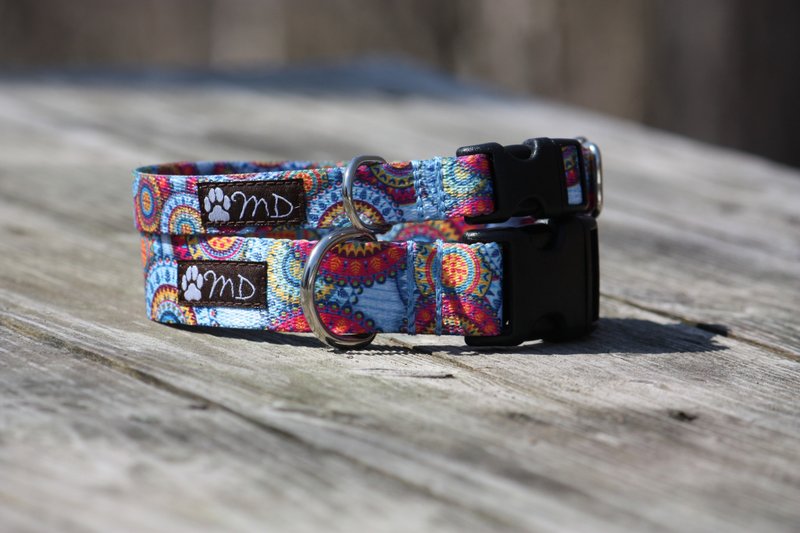 Manadala Gears Adjustable Snap Buckle Dog Collar - 項圈/牽繩 - 防水材質 藍色