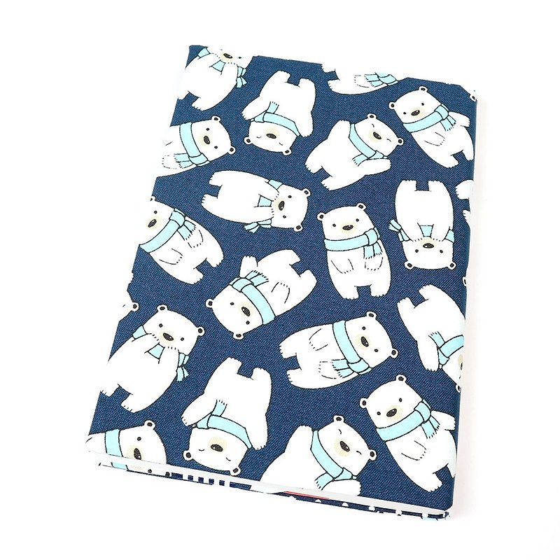 A5 Adjustable Mother's Handbook Cloth Book Cloth Cover - Scarf Cute Polar Bear (Blue) - ปกหนังสือ - ผ้าฝ้าย/ผ้าลินิน สีน้ำเงิน