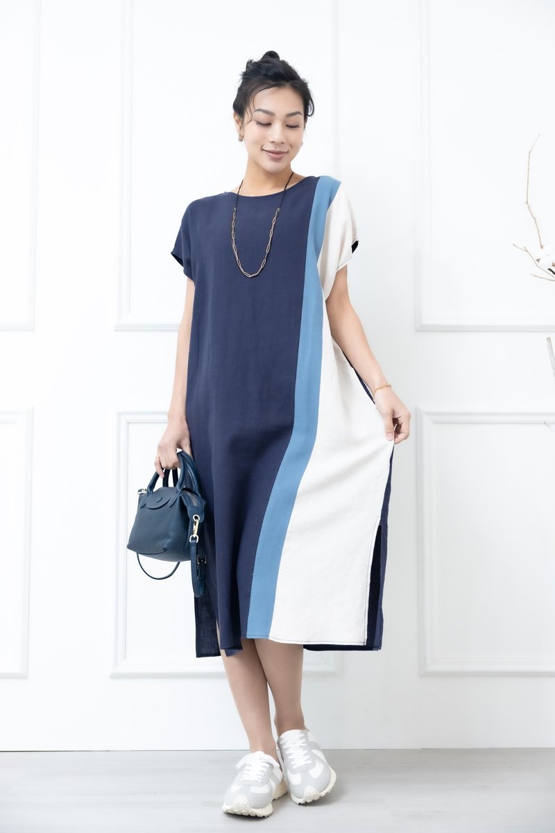 側下擺開衩洋裝 灰色拼淺灰色 - 洋裝/連身裙 - 其他材質 灰色