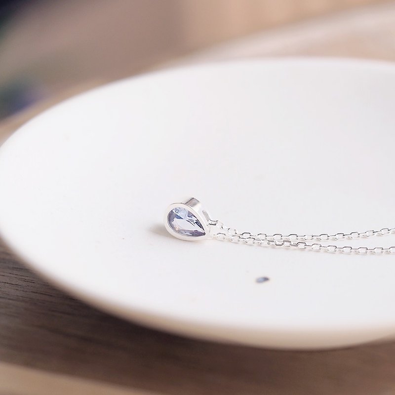 Aquamarine Drop Necklace Silver 925 - Necklaces - Other Metals Blue