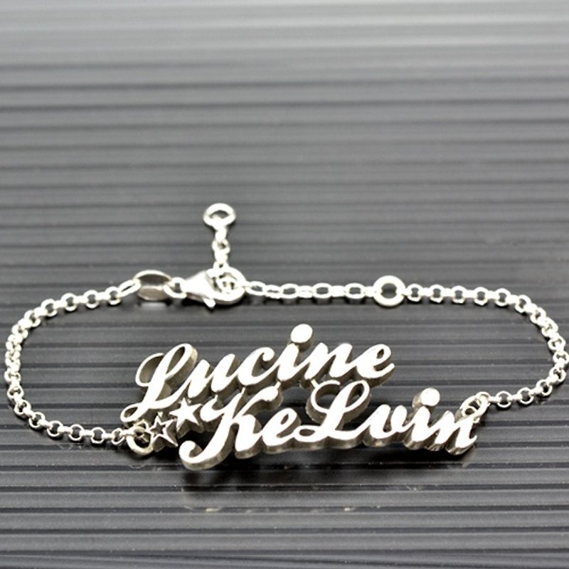 Customized. 925 sterling silver jewelry BRA00013-4CM name bracelet / anklet (double name version) - สร้อยข้อมือ - โลหะ 