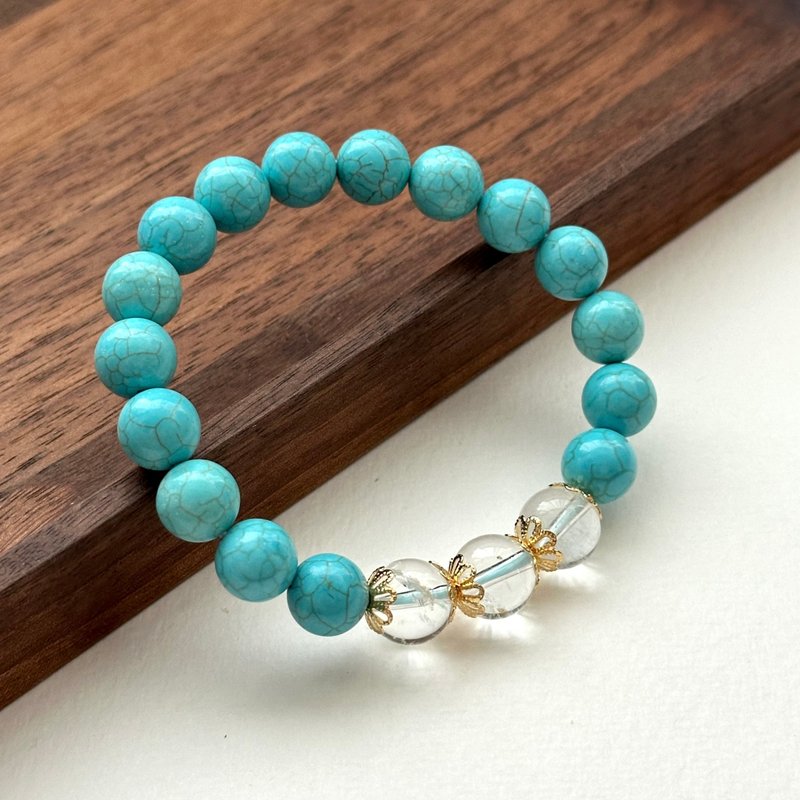 [Sagittarius and Capricorn | December birthday] Blue turquoise white crystal flower gold-plated bracelet courage to absorb negative energy - Bracelets - Semi-Precious Stones Multicolor